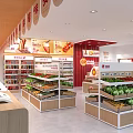 Supermarket Interior With Fresh Fruit Vegetable Displays Shelves Checkout Counter Bright Lighting And Shopping Cart