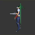 Detailed Game Movie Character 3D Model With Green White Wings Blue Armor And Crested Head