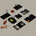 Different Kitchen Sinks With Faucets And Fresh Fruits Vegetables