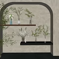 Decorative Vases With Fresh Flowers And Greenery On Beige Arched Wall Shelves