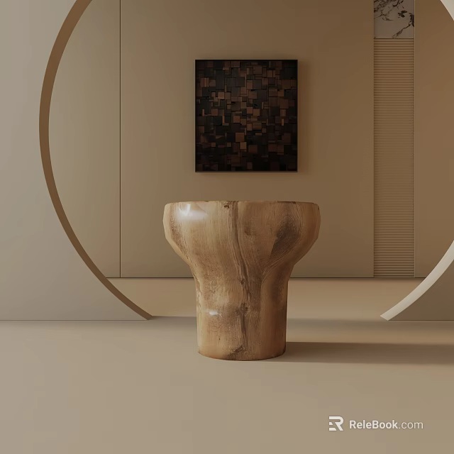 Minimalist Natural Wood Side Table With Organic Shape Solid Base In Modern Living Room 3d model 