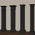 Black Decorative Columns With Various Carved Patterns For Interior Design 3d model