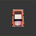 Red Cartoon Truck with Pink Roof Front and Blue Windows Black Wheels on Reflective Surface
