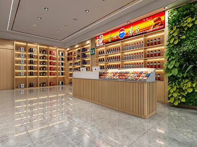 Tobacco and Alcohol Store Interior With Shelves Counter Green Plant Decoration And Bright Lighting 3d model