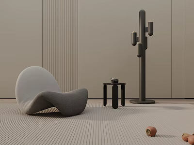Modern Lounge Chair With Curved Design And Minimalist Side Table Near Sculptural Floor Lamp 3d model