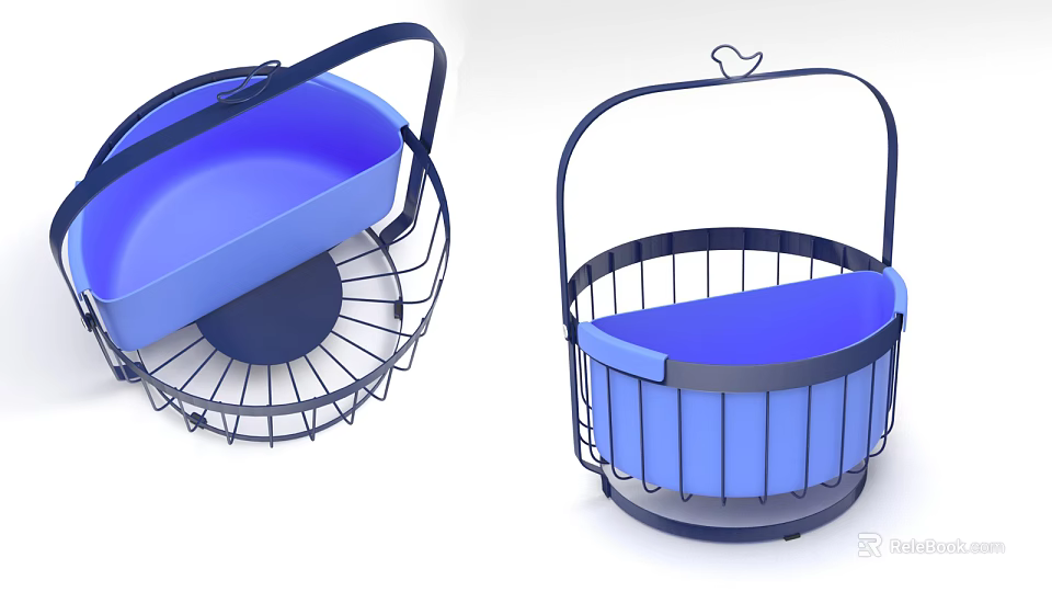 Blue Storage Baskets With Metal Frame And Handle For Home Organization 3d model 