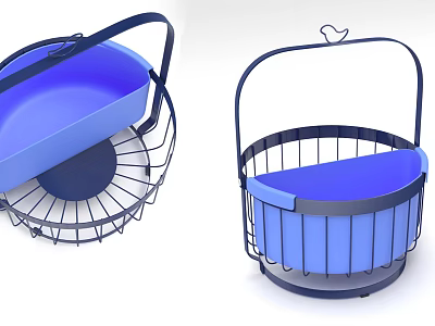 Blue Storage Baskets With Metal Frame And Handle For Home Organization 3d model