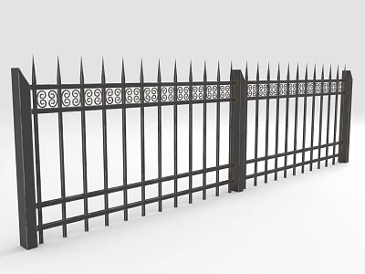 Ornamental Iron Fence with Spiked Tops Vertical Bars and Decorative Patterns Design 3d model