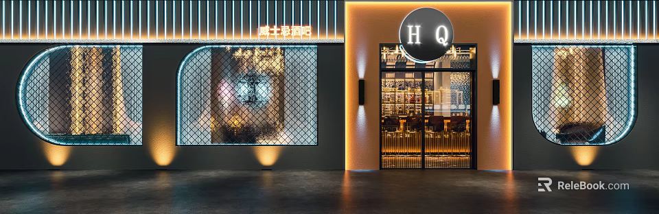 Jazz Bar With Modern Exterior Lighting And HQ Signage Design 3d model 