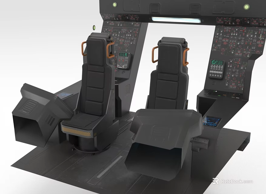 Aircraft Cockpit Console With Two Seats Control Buttons And Instrument Panels 3d model