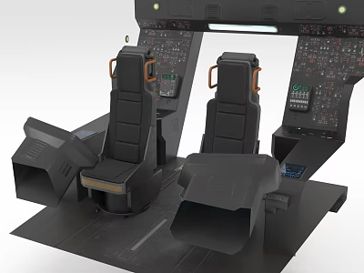 Aircraft Cockpit Console With Two Seats Control Buttons And Instrument Panels 3d model