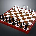 Wooden Chessboard with Black and White Chess Pieces Arranged on Checkerboard