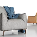 Modern Single Sofa Set in Gray Fabric with Blue Blanket and Brown Leather 3d model
