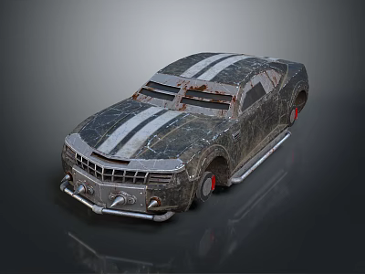 Worn Striped Vintage Car With Rustic Metal Exterior And Unique Design Details 3d model