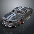 Worn Striped Vintage Car With Rustic Metal Exterior And Unique Design Details