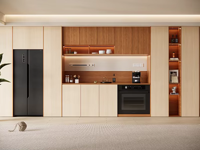 Modern Wooden Dining Sideboard Design With Open Shelves Storage Cabinets And Kitchen Decor 3d model