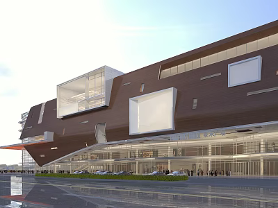 Modern Commercial Complex Architectural Design With Geometric Glass Facade And Entrance Plaza 3d model