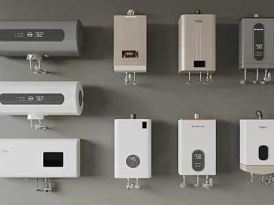 Different Types Of Water Heaters Displayed On Wall 3d model