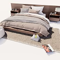 Modern Double Bed Interior With Wooden Headboard Pillows Nightstands Table Lamp And Rug