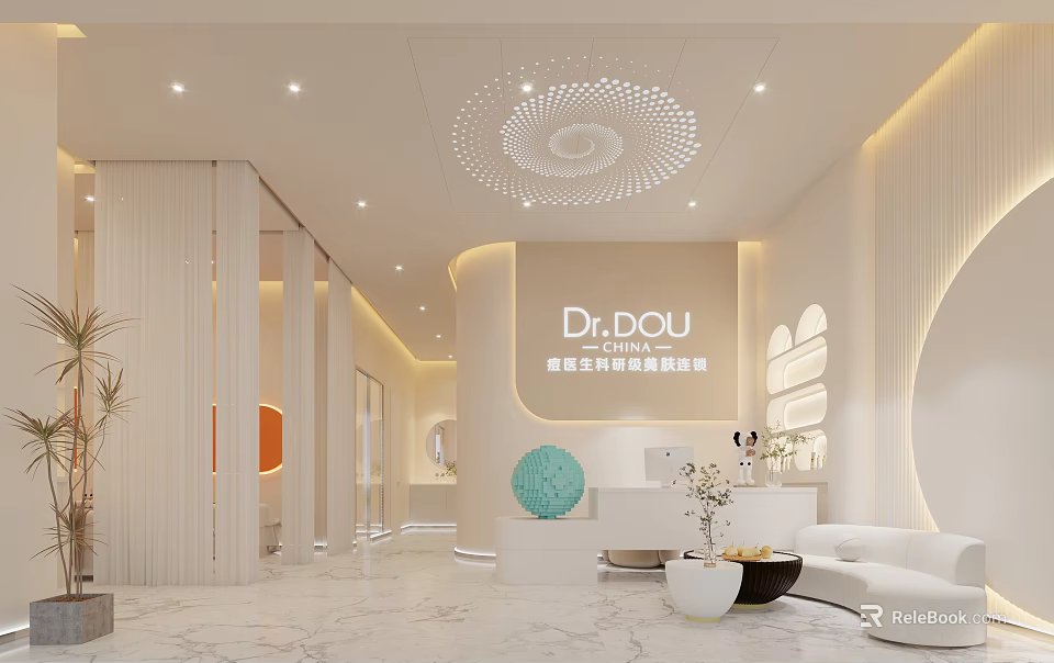 Modern SPA Reception With Stylish Lighting And Comfortable Seating 3d model