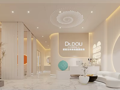 Modern SPA Reception With Stylish Lighting And Comfortable Seating 3d model