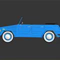 Blue Vintage Convertible Car Featuring Red Seats Black Top And Shiny Wheels