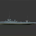 3D Model of Blue Warship Water Vehicle With Turret Mast and Detailed Structure