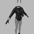 Bunny Ears Costume With Black Coat Gray Leggings And Black High Heels Gloves