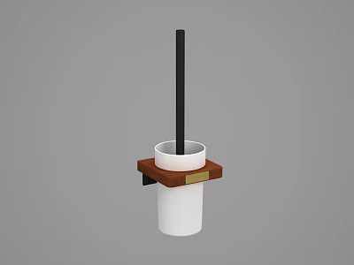 Wall Mounted Bathroom Accessories Toilet Brush With White Cup And Wooden Base 3d model