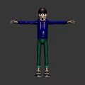 Game Movie Character Wearing Blue Hoodie Yellow Zipper Green Pants Black Cap With Arms Outstretched