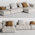 Modern Sectional Sofa With Light Gray Fabric And Brown Decorative Throw Pillows 3d model