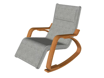 Comfortable Gray Padded Leisure Rocking Chair With Wooden Armrests And Curved Base 3d model