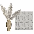 Minimalist Ceramic Vase With Dried Pampas Grass Against White Wavy Textured Tile Backdrop