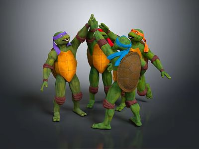 Teenage Mutant Ninja Turtles Group Interacting With Colored Masks And Green Shells 3d model