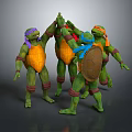 Teenage Mutant Ninja Turtles Group Interacting With Colored Masks And Green Shells
