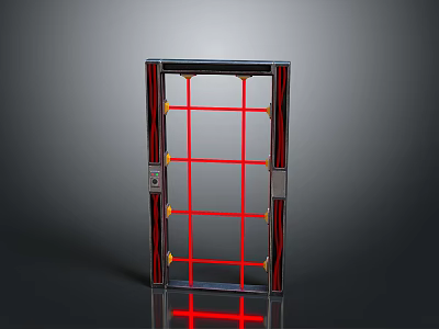 Modern Metal Frame Door With Red Grid Lines Black Border And Glass Panels 3d model