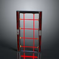 Modern Metal Frame Door With Red Grid Lines Black Border And Glass Panels