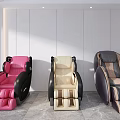 Three Modern Massage Chairs In Interior Setting With Pink Beige And Gray Colors