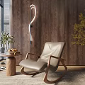 Beige Leather Rocking Chair With Wooden Wall Floor Lamp Potted Plant And Snowy Window View