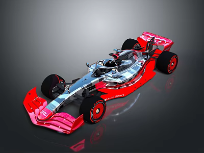 Silver and Red Formula 1 Race Car With Streamlined Body and Large Wheels 3d model