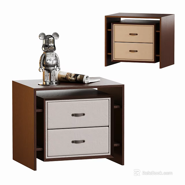 Modern Bedside Table Design With Two Drawers Brown Frame And Beige Fronts 3d model 