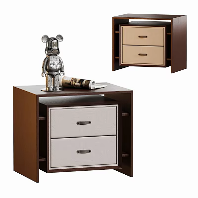 Modern Bedside Table Design With Two Drawers Brown Frame And Beige Fronts 3d model
