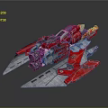 Red And Silver Mechanical Spaceship Model Showcasing Intricate Engine Wing And Structural Design 3d model