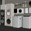 Modern Home Laundry Room Featuring White Black Stackable Front Load Washing Machines And Dryers 3d model
