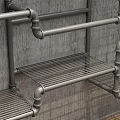 Iron Pipe Wall Mounted Open Shelving Unit With Geometric Design For Storage And 3d model