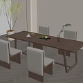 Modern Dining Table Set With Light Gray Chairs Tall Plant And Window Blinds 3d model
