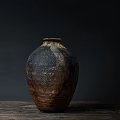 Handcrafted Ceramic Vase With Textured Surface On Wooden Table Against Dark Background 3d model