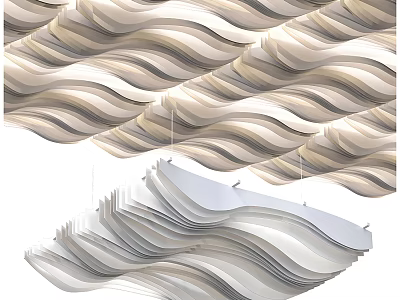 Modern Ceiling Design Featuring Wavy Layered Panels In Beige And Gray Tones 3d model