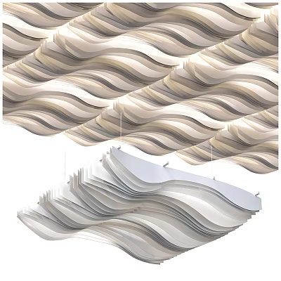 Modern Ceiling Design Featuring Wavy Layered Panels In Beige And Gray Tones 3d model