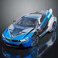 Modern Blue And Silver Sports Car With Open Doors Stylish Wheels And Sleek Exterior Design